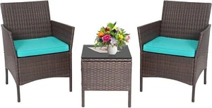 3-Piece Outdoor Wicker Conversation Bistro Set Outdoor Patio Porch Furniture Set - Picture 1 of 28