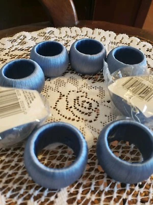 8 Town & Country Living Silk Cover Napkin Rings Beautiful Blue 2 New HOMETRENDS - Image 1 of 4