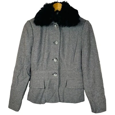 Abrigo Banana Republic Gris Lana Espiga Italiano Shearling Cordero Cuello Talla 6 Foto 1 de 4
