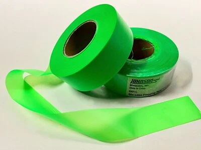 2 Johnson Level & Tool 3301-L Flagging Tape, 1" x 200 ft,  Glo Lime Neon Green - Image 1 of 2
