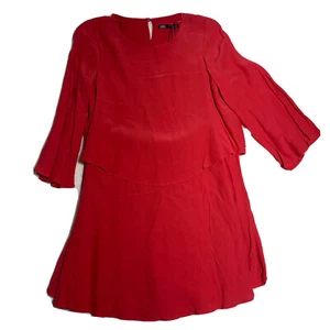 NWOT Zara Red Pleated Dress 3/4 sleeve keyhole back sz XS - Picture 1 of 8