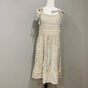 SOLITO Summer Striped Dress Cotton Size L Tie Straps - Picture 1 of 9