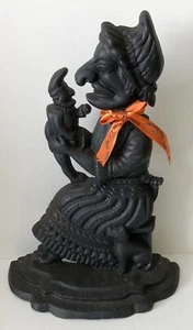 VINTAGE Halloween Hexe PUNCH & JUDY GUSSEISEN TÜRSTOPPER schwarze KATZE VIKTORIANISCHER Stil - Bild 1 von 4