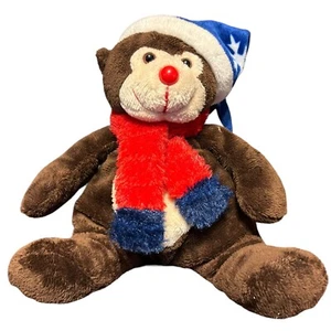 Sombrero y bufanda de Navidad de vacaciones mono marrón peluche juguete de peluche - Imagen 1 de 7