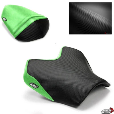 Fundas de asiento Kawasaki Z750 2007-2011 2012 negro verde conductor pasajero Luimoto Foto 1 de 4