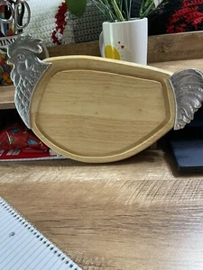 Rooster Cutting Board Made In Thailand With Pewter Rooster Head And Tail 12 By 7 - Picture 1 of 6