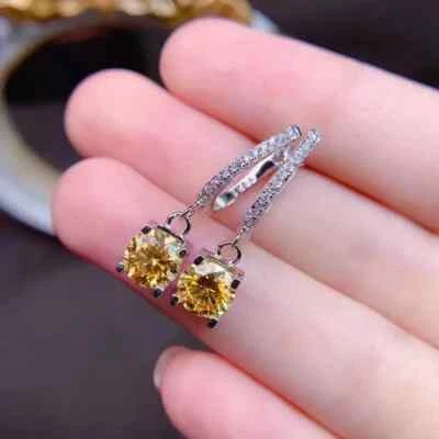 3.00Ct Round Cut Lab-Created Citrine Drop/Dangle Earrings 14K White Gold Plated - Image 1 of 4