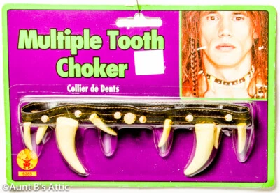 Caveman Choker Brown Vinyl Multi Tooth & Bead Ethnic Native Costume Choker - Image 1 of 2