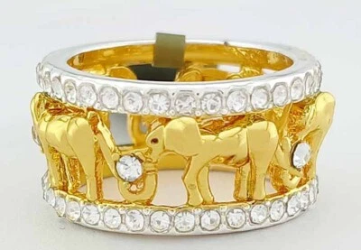 ETERNITY LAB CREATED WHITE SAPPHIRE ELEPHANT RING 14K YELLOW GOLD PLATED NWT #7 - Image 1 of 4