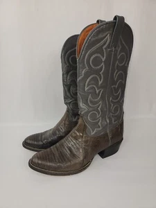 VTG Wrangler Dark Brown Teju Lizard Cowboy Boots 9.5 USA Gray Leather Goodyear - Picture 1 of 19