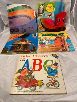 Lot of Five Vintage Kids Book Richard Scarry Scruffy Tugboat Airplane Heathcliff - Image 1 of 4