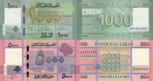 Lebanon 2 PCS Set: 1000 and 5000 Livres (2014/2016) p-90c, p-91b UNC - Picture 1 of 3