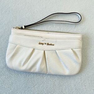 Juicy Couture faux white leather mini zip wristlet wallet with gold detail 