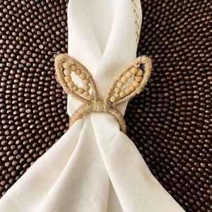 Set of 6, Easter bunny napkin rings, jute and wooden beads, farmhouse décor - Picture 1 of 7