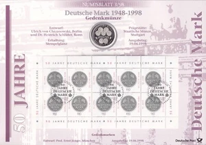 Numisblatt 3/98 10 DM Silbermünze 50 Jahre Deutsche Mark Gedenk Münze und Marke - Bild 1 von 2