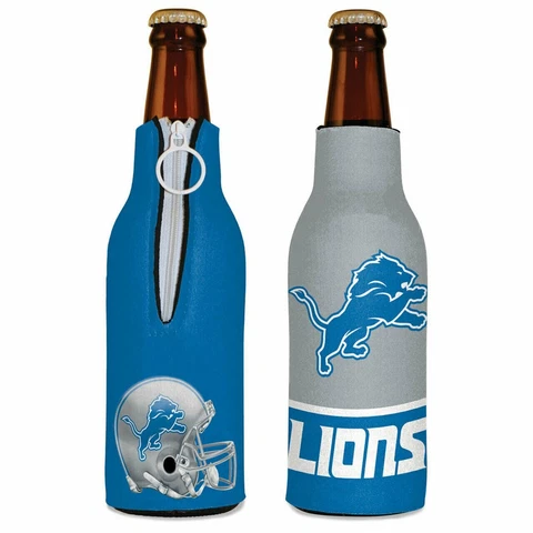 Detroit Lions Bottle Cooler 12 oz Zip Up Koozie Jacket NFL Two Sided Cover