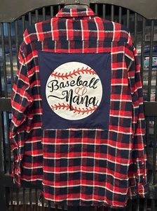 UPCYCLED FLANELL UNISEX GR XL BASEBALL NANA ROT WEISS MARINE BLAU HANDMADE T-SHIRT - Bild 1 von 1