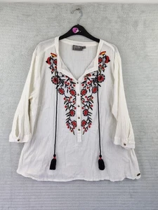 Gia Curves Womens 100% Cotton Boho Peasant Embroidered Tassled Tunic Top Size... - Picture 1 of 15