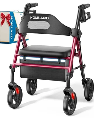 HOMLAND Foldable Rollator Walkers with Seat for Seniors, 8'' Big Wheels, 350 lb. - Image 1 of 4