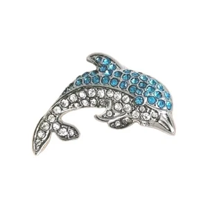 TARA VANESSA BLUE CLEAR PAVE RHINESTONE SILVER TONE DOLPHIN PIN BROOCH - Picture 1 of 6