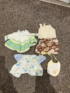 vintage dolls clothes bundle Two Dresses , Top ,skirt & Bib - Picture 1 of 15