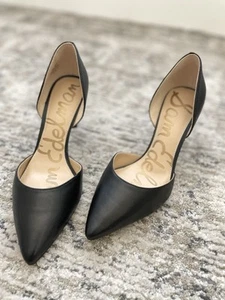 NEW Sam Edelman Jaina Black Leather D'Orsay Pumps High Heels Size 7.5 - Picture 1 of 9