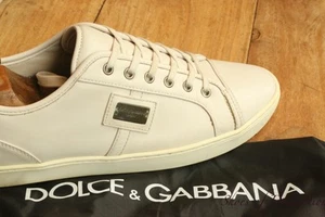 Dolce & Gabbana D&G Beige Leather Sneakers Trainers Shoes Men's UK 8.5 US 9.5 - Picture 1 of 12