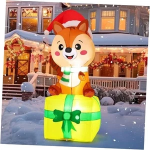  5 Fuß Weihnachten aufblasbares Eichhörnchen Außendekoration Das Eichhörnchen sitzt auf einem  - Bild 1 von 7