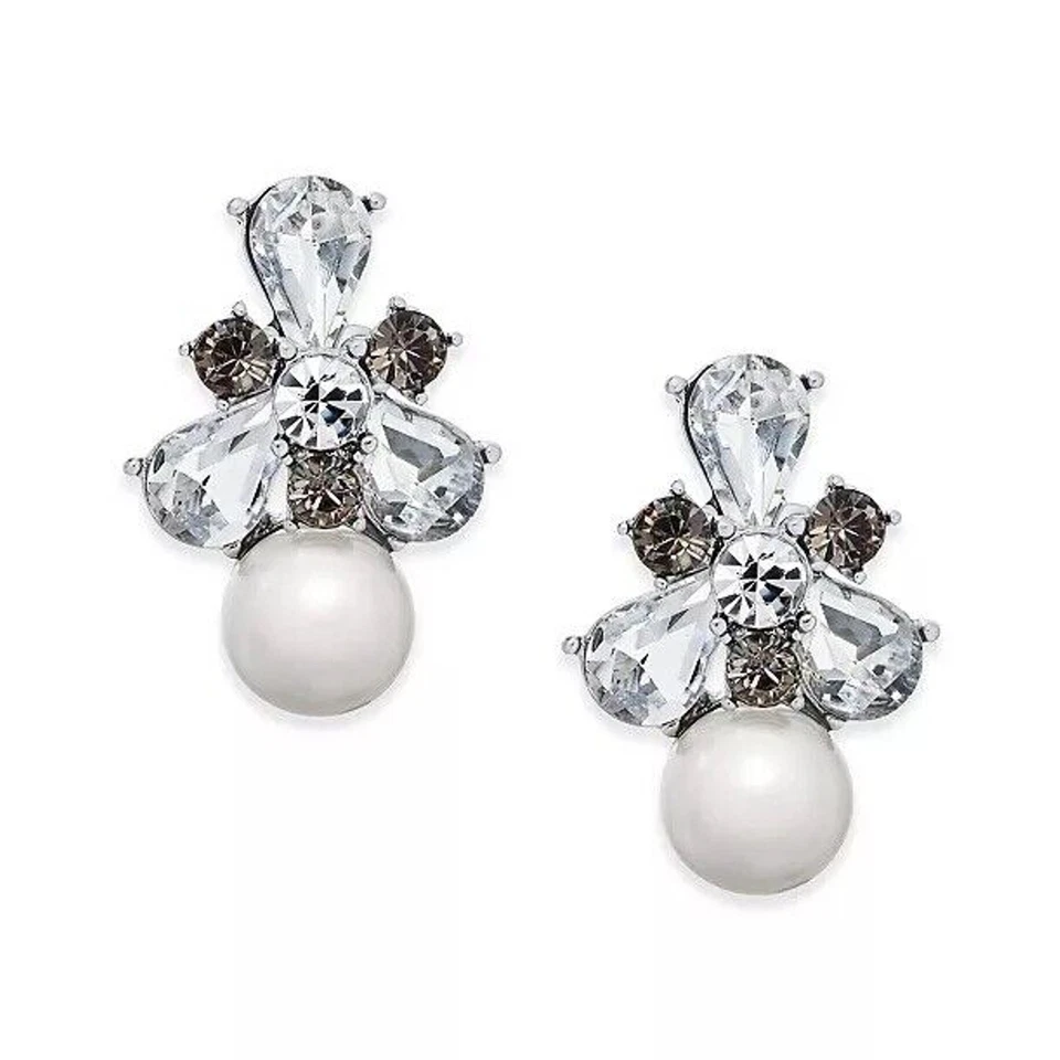 Brincos de gota de cristal pérola falsa tom prata estilo deslumbrante elegante moderno novo com etiquetas - Imagem 1 de 4