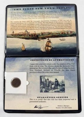 Primer álbum de carpeta de monedas de cobre VOC holandesas de centavo de Nueva York años 1700 con certificado de autenticidad Foto 1 de 4