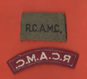 VINTAGE MILITARY SHOULDER TITLE PATCHS R.C.A.M.C. CANADA MEDICAL ARMY CORPS - Picture 1 of 1