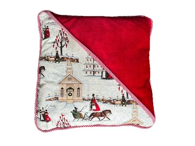 Vintage Handmade Christmas Pillow 12” Cottagecore Winter,  Red Velvet, Holidays - Image 1 of 4