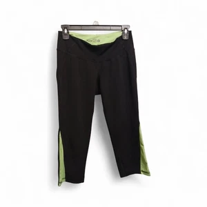 Leggings cortos ajustados activos azul marino antiguo negro verde malla ribete M (32JC) - Imagen 1 de 4