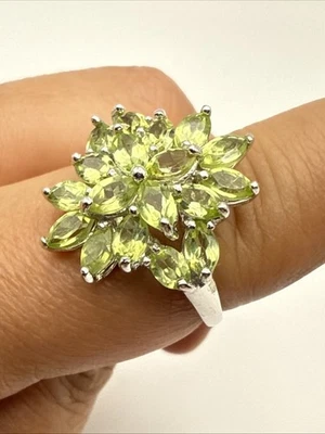 Peridot Cluster Ring Vintage Sterling Silver Ring Size 7.75 - Image 1 of 4