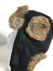 Cappello bomber Stetson aviatore cacciatore tela nero foderato pelliccia di coniglio paraorecchie piccolo - Foto 1 di 17