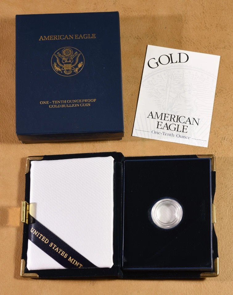 Caja American Eagle de oro 2002 prueba 1/10 oz y certificado de autenticidad - sin moneda Foto 1 de 1