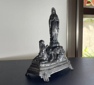 Bronze Antique French Statue Music Box Work Ave Maria religious Lourdes Mary ⭐ - Picture 1 of 10