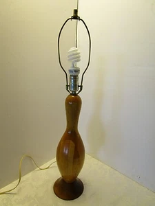 Vintage Handcrafted table lamp wood Bowling Pin 27.5" t 1960's MCM - Picture 1 of 8