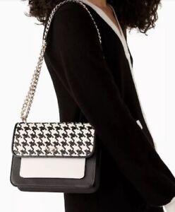 Leather Woven Houndstooth Black+White Shoulder Xbody Chain Strap Remi Kate Spade
