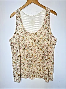 Vintage Route 66 Floral Tank Top Women's Size XL Lace Back Cottagecore Simple - Picture 1 of 6