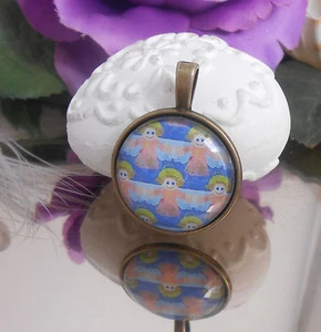 Engel - Schutzengel Ketten Anhänger Glas Cabochon - Amulett bronce antikgold - Bild 1 von 4