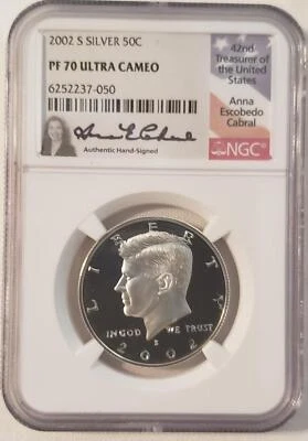 2002S Silver Kennedy Half Dollar PF70 Ultra Cameo Authentic Hand-Signed Label - Image 1 of 2