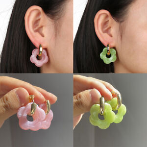 Resin Flower Dangle Drop Hoop Copper Earrings Women Fashion Party Jewelry Charm
