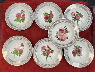 Set Of 7 American Atelier Christmas Floral Gold Trim Soup/Cereal Bowl 5429  - Image 1 of 4