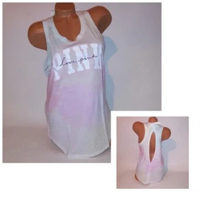 Victoria Secret PINK Tank Top Tie Dye Pink Blue White Pastel Cutout Open Back  - Picture 1 of 24