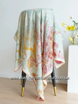 Sallys 70% Cashmere 30% Silk Wrap Scarf Nature Print Double Face Print Shawl 53" - Image 1 of 4