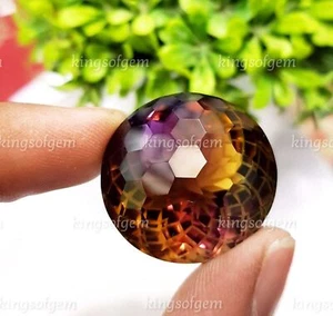 Piedra preciosa suelta de corte de fútbol americano redondo ametrino natural certificado de 80 quilates para colgante - Imagen 1 de 5