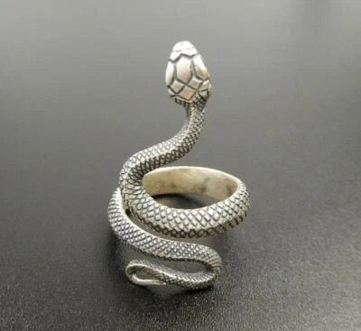 Handmade Sterling Silver Snake Wrap Ring Adjustable Women Men Great Details - Image 1 of 4
