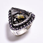 Black Rutile Quartz Gemstone Vintage .925 Silver Plated Ring 9.25 Us Gsr-754