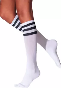 American Apparel Striped Calf Socks White/Navy OS - Picture 1 of 5